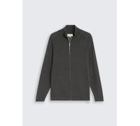Strickjacke TOM TAILOR, Herren, Gr. L, grau (schwarzest olive), Strick, Obermaterial: 100% Baumwolle, unifarben, regular fit hüftbedeckend, Rundhals, Bündchen, Strickjacken Strickjacke, mit Stehkragen