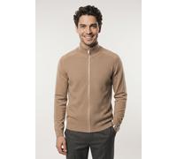 Strickjacke TOM TAILOR, Herren, Gr. XXL, hazel braun melange, Strick, Obermaterial: 100% Baumwolle, regular fit taillenbedeckt, ohne Ausschnitt, Rippbündchen, Strickjacken Strickjacke, mit Logo Sticke