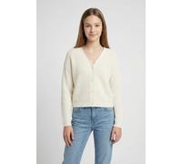 Strickjacke TOM TAILOR, Mädchen, Gr. 128, weiß (wool weiß), Strick, Obermaterial: 100% Polyester, unifarben, bequem hüftlang, V-Ausschnitt, Strickbündchen, Strickjacken, mit V-Ausschnitt und Knopfleis
