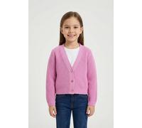 Strickjacke TOM TAILOR, Mädchen, Gr. 128, flashy mauve, Strick, Obermaterial: 100% Polyester, unifarben, lässig geschnitten hüftlang, V-Ausschnitt, Flachstrickbündchen, Strickjacken Strickjacke, mit V