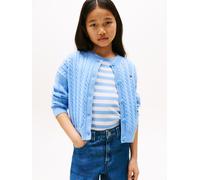 Strickjacke TOMMY HILFIGER "CABLE CARDIGAN", Mädchen, Gr. 6 (116), blau (cloudy blau), Strick, Obermaterial: 100% Baumwolle, unifarben, regular fit hüftlang, Rundhals, Bündchen, Strickjacken Strickjac