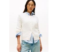Tommy Hilfiger Damen Strickjacke Cardigan Co Cable Mid Slim Fit, Weiß (Ivory Silk), S