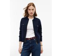 Strickjacke TOMMY HILFIGER "COTTON FULL NEEDLE REG JACKET", Damen, Gr. S (36/38), blau (dunkelblau), Strick, Obermaterial: 77% Baumwolle, 23% Polyamid, unifarben, normal, Rundhals, Strickjacken Strick