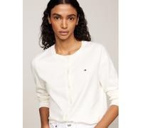 Cardigan TOMMY HILFIGER "CO JERSEY STITCH CARDIGAN", Damen, Gr. L (40), weiß (ivory petal), Feinstrick, Obermaterial: 67% Baumwolle, 33% Polyamid, unifarben, regular fit hüftlang, Rundhals, Rippstrick