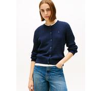 Strickjacke TOMMY HILFIGER, Damen, Gr. XS (34), blau (schwarz night navy), Strick, Obermaterial: 100% Baumwolle, unifarben, normal normal, Rundhals, eingesetzt Rippstrickbündchen, Strickjacken Strickj