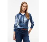 Strickjacke TOMMY HILFIGER "FINE GG LS POLO-NK CARDIGAN", Damen, Gr. XL (46), breton stp aegean sea ecru, Strick, Obermaterial: 67% Baumwolle, 33% Nylon, gestreift, normal, Rundhals, Strickjacken Stri