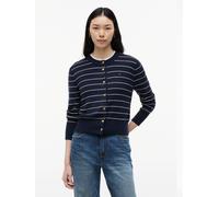 Strickjacke TOMMY HILFIGER "FULL NEEDLE STITCH CARDIGAN", Damen, Gr. M (40), fine stp schwarz night navy, ivory, Strick, Obermaterial: 100% Baumwolle, gestreift, normal, Rundhals, Strickjacken Strickj
