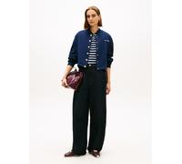 Strickjacke TOMMY HILFIGER "GOLD BTN HWK BOMBER", Damen, Gr. XXXL(46), blau (schwarz night navy), Strick, Obermaterial: 64% Baumwolle, 36% Polyester, unifarben, regular fit, Rundhals, Rippbündchen, St