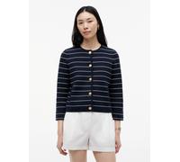 Strickjacke TOMMY HILFIGER "GOLD BUTTON LS CARDI", Damen, Gr. XL (46), fine stp schwarz night navy, ivory, Strick, Obermaterial: 100% Baumwolle, gestreift, regular fit normal, Rundhals, eingesetzt ger
