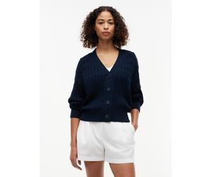 Strickjacke TOMMY HILFIGER "MID GG CABLE V-NK LS CARDI", Damen, Gr. S (36/38), blau (schwarz night navy), Strick, Obermaterial: 100% Baumwolle, unifarben, regular fit normal, V-Ausschnitt, eingesetzt 