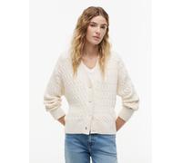 Strickjacke TOMMY HILFIGER "MID GG CABLE V-NK LS CARDI", Damen, Gr. S (36/38), ivory petal, Strick, Obermaterial: 100% Baumwolle, unifarben, regular fit normal, V-Ausschnitt, eingesetzt Rippstrickbünd