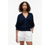 Strickjacke TOMMY HILFIGER "MID GG CABLE V-NK LS CARDI", Damen, Gr. S (36/38), schwarz night navy, Strick, Obermaterial: 100% Baumwolle, unifarben, regular fit normal, V-Ausschnitt, eingesetzt Rippstr