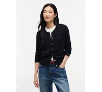Strickjacke TOMMY HILFIGER "SOFT WOOL JERSEY SLIM CARDI", Damen, Gr. L (42/44), schwarz, Strick, Obermaterial: 100% Wolle, unifarben, slim fit normal, Rundhals, Strickjacken Strickjacke, Wolle, slim f