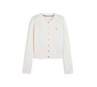 Strickjacke TOMMY HILFIGER "SOFT WOOL JERSEY SLIM CARDI", Damen, Gr. M (40), weiß (ivory petal), Strick, Obermaterial: 100% Wolle, unifarben, slim fit normal, Rundhals, Strickjacken Strickjacke, Wolle