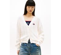 Strickjacke TOMMY JEANS "TJW BOXY GMD CARDIGAN", Damen, Gr. M (38), ancient weiß, Strick, Obermaterial: 100% Baumwolle, unifarben, gerade hüftbedeckend, tiefer V-Ausschnitt, Rippstrickbündchen, Strick
