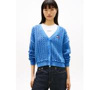 Strickjacke TOMMY JEANS "TJW BOXY GMD CARDIGAN", Damen, Gr. XS (34), blau (empire blau), Strick, Obermaterial: 100% Baumwolle, unifarben, gerade hüftbedeckend, tiefer V-Ausschnitt, Rippstrickbündchen,