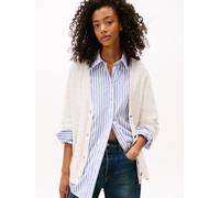 Strickjacke TOMMY JEANS "TJW CABLE CARDIGAN", Damen, Gr. S (36), weiß (ancient weiß), Strick, Obermaterial: 100% Baumwolle, unifarben mit Farbeinsatz, hüftbedeckend, V-Ausschnitt, Strickjacken Strickj