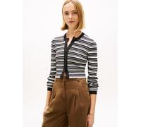 Strickjacke TOMMY JEANS "TJW CREW NECK STRIPE CARDI EXT", Damen, Gr. S (36), schwarz, Strick, Obermaterial: 100% Baumwolle, gestreift, normal, Rundhals, Strickjacken Strickjacke, reine Baumwolle, Stre