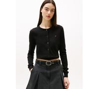 Strickjacke TOMMY JEANS "TJW ESSENTIAL CREW NECK CARDIGAN", Damen, Gr. L (40), schwarz, Feinstrick, Obermaterial: 100% Baumwolle, unifarben, casual, Rundhals, Langarm Rippstrickbündchen, Strickjacken