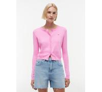 Strickjacke TOMMY JEANS "TJW ESSENTIAL CREW NECK CARDIGAN", Damen, Gr. M (40), pink (pink daisy), Strick, Obermaterial: 100% Baumwolle, unifarben, regular fit normal, Rundhals, Rippstrickbündchen, Str