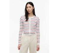 Strickjacke TOMMY JEANS "TJW ESSENTIAL CREW NECK CARDIGAN", Damen, Gr. S (36/38), weiß (ecru, multi stripe), Strick, Obermaterial: 100% Baumwolle, gestreift, regular fit normal, Rundhals, Rippstrickbü