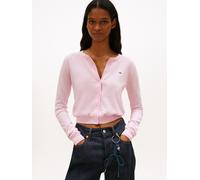 Strickjacke TOMMY JEANS "TJW ESSENTIAL CREW NECK CARDIGAN", Damen, Gr. XS (34), pearly pink, Strick, Obermaterial: 100% Baumwolle, unifarben, regular fit normal, Rundhals, Rippstrickbündchen, Strickja