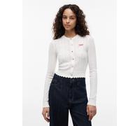 Strickjacke TOMMY JEANS "TJW POINTELLE CARDIGAN", Damen, Gr. S (36/38), weiß (ancient weiß), Strick, Obermaterial: 50% Viskose, 28% Polyester, 22% Polyamid, unifarben, normal, Rundhals, Strickjacken S