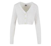 Strickjacke URBAN CLASSICS "Urban Classics Damen Ladies Cropped Feather Cardigan", Damen, Gr. 3XL, weiß, 51% Polyacryl, 49% Polyamid, unifarben, normal, V-Ausschnitt, Strickjacken Strickjacke (5440436