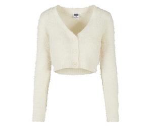 Strickjacke URBAN CLASSICS "Urban Classics Damen Ladies Cropped Feather Cardigan", Damen, Gr. XL, weiß (sandweiß), 51% Polyacryl, 49% Polyamid, unifarben, normal, V-Ausschnitt, Strickjacken Strickjack