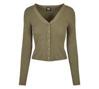 Strickjacke URBAN CLASSICS "Urban Classics Damen Ladies Short Rib Knit Cardigan", Damen, Gr. 3XL, grün (khaki), 35% Polyacryl, 35% Viskose, 30% Polyamid, unifarben, V-Ausschnitt, Strickjacken Strickja