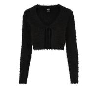 Strickjacke URBAN CLASSICS "Urban Classics Damen Ladies Tied Cropped Feather Cardigan", Damen, Gr. 4XL, schwarz, 51% Polyacryl, 49% Polyamid, unifarben, normal, Rundhals, Strickjacken Strickjacke (408