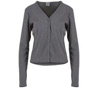 Strickjacke URBAN CLASSICS "Urban Classics Ladies Rib Cardigan", Damen, Gr. L, grau (schwarzgraumelange), 80% Polyester, 20% Viskose, unifarben, normal, V-Ausschnitt, Strickjacken Strickjacke (1726796