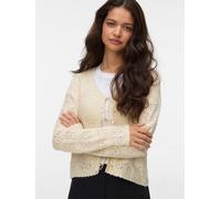 Strickjacke VERO MODA "VMAVA LS V-NECK TIE STRING CARDIGAN", Damen, Gr. L, birch, Strick, Obermaterial: 100% Baumwolle, unifarben, normal, V-Ausschnitt, Strickjacken Strickjacke, Baumwolle, gewellte S
