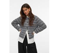 Strickjacke VERO MODA "VMAWESOME SHINE LS O-NCK STRIPE CARD BOO", Damen, Gr. S, dunkelgrau melange detail:lgm, silber lurex, Strick, Obermaterial: 55% Polyester, 17% Viskose, 16% Nylon, 6% Wolle, 5% m