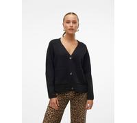 Strickjacke VERO MODA "VMBOOM LS V-NECK BUTTON CARDIGAN GA NOOS", Damen, Gr. L, schwarz, Strick, Obermaterial: 85% Polyester, 7% Polyacryl, 5% Wolle, 3% Elasthan, unifarben, loose fit hüftlang, V-Auss