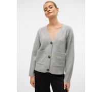 Strickjacke VERO MODA "VMBOOM LS V-NECK BUTTON CARDIGAN GA NOOS", Damen, Gr. S, grau (light grau melange), Strick, Obermaterial: 85% Polyester, 7% Polyacryl, 5% Wolle, 3% Elasthan, unifarben, loose fi