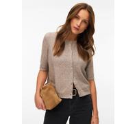 Strickjacke VERO MODA "VMDOFFY 2/4 O-NECK BUTTON CARDIGAN NOOS", Damen, Gr. L, moon rock detail:melange, Strick, Obermaterial: 94% Polyester, 3% Elasthan, 3% Nylon, meliert, regular fit normal, Rundha