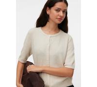 Strickjacke VERO MODA "VMDOFFY 2/4 O-NECK BUTTON CARDIGAN NOOS", Damen, Gr. S, birch detail:melange, Strick, Obermaterial: 94% Polyester, 3% Elasthan, 3% Nylon, meliert, regular fit normal, Rundhals,
