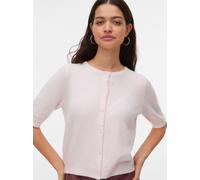 Strickjacke VERO MODA "VMDOFFY 2/4 O-NECK BUTTON CARDIGAN NOOS", Damen, Gr. XS, pink, a, boo detail:with weiß melange, Strick, Obermaterial: 94% Polyester, 3% Elasthan, 3% Nylon, meliert, regular fit