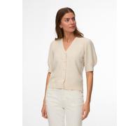 Strickjacke VERO MODA "VMDOFFY 2/4 V-NECK CARDIGAN NOOS", Damen, Gr. L, beige (birch detail:melange), Strick, Obermaterial: 94% Polyester, 3% Elasthan, 3% Nylon, meliert, normal, V-Ausschnitt, Strickj