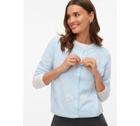 Strickjacke VERO MODA "VMDOFFY INTARSIA 2/4 O-NCK CARDIGAN NOOS", Damen, Gr. S, cashmere blau detail:with weiß cherries, Strick, Obermaterial: 94% Polyester, 3% Elasthan, 3% Nylon, gemustert, regular 