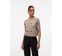Strickjacke VERO MODA "VMDOFFY INTARSIA 2/4 O-NCK CARDIGAN NOOS", Damen, Gr. XS, moon rock detail:w schwarz hearts, Strick, Obermaterial: 94% Polyester, 3% Elasthan, 3% Nylon, gemustert, regular fit,