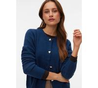 Strickjacke VERO MODA "VMFIONA LS SHORT BUTTON CARDIGAN GA BOO", Damen, Gr. L, schwarz denim detail:melange with gold heart button, Strick, Obermaterial: 65% Polyester, 28% Polyacryl, 5% Wolle, 2% Ela