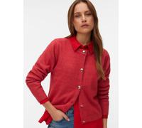 Strickjacke VERO MODA "VMFIONA LS SHORT BUTTON CARDIGAN GA BOO", Damen, Gr. XS, holly berry detail:melange with gold heart button, Strick, Obermaterial: 65% Polyester, 28% Polyacryl, 5% Wolle, 2% Elas