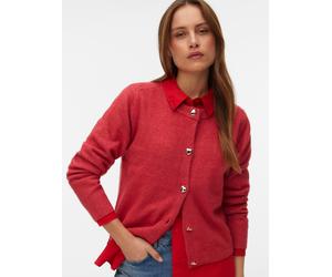Strickjacke VERO MODA "VMFIONA LS SHORT BUTTON CARDIGAN GA BOO", Damen, Gr. XS, holly berry detail:melange with gold heart button, Strick, Obermaterial: 65% Polyester, 28% Polyacryl, 5% Wolle, 2% Elas