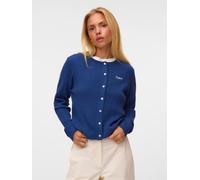 Strickjacke VERO MODA "VMGOLD CABLE LS O-NECK CARDIGAN", Damen, Gr. M, blau (navy peony detail:with birch emb.), Strick, Obermaterial: 50% Viskose, 28% Polyester, 22% Nylon, regular fit, Rundhals, Str