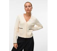 Strickjacke VERO MODA "VMGOLD LS V-NECK CONTRAST CARDIGAN", Damen, Gr. M, beige (birch detail:with schwarz), Strick, Obermaterial: 50% Viskose, 28% Polyester, 22% Nylon, unifarben, regular fit normal,