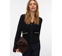Strickjacke VERO MODA "VMGOLD LS V-NECK CONTRAST CARDIGAN", Damen, Gr. M, schwarz (schwarz detail:with birch), Strick, Obermaterial: 50% Viskose, 28% Polyester, 22% Nylon, unifarben, regular fit norma