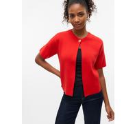 Strickjacke VERO MODA "VMGOLD SS O-NECK ONE BUTTON CARDIGAN", Damen, Gr. S, rot (fiery rot), Strick, Obermaterial: 50% Viskose, 28% Polyester, 22% Nylon, unifarben, regular fit normal, Rundhals, Stric
