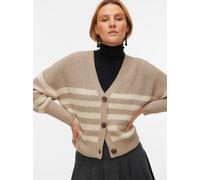 Strickjacke VERO MODA "VMLEA LS V-NECK CUFF CARDIGAN NOOS", Damen, Gr. L, moon rock stripes:with silber lining stripes, Strick, Obermaterial: 100% Polyacryl, gestreift, regular fit normal, V-Ausschnit